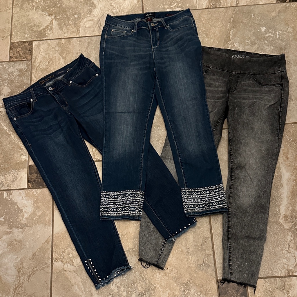 Lot Of 3 Pairs Of Jeans Grace Earl Rock & Republic Skinny Jeans Trio Sz 12